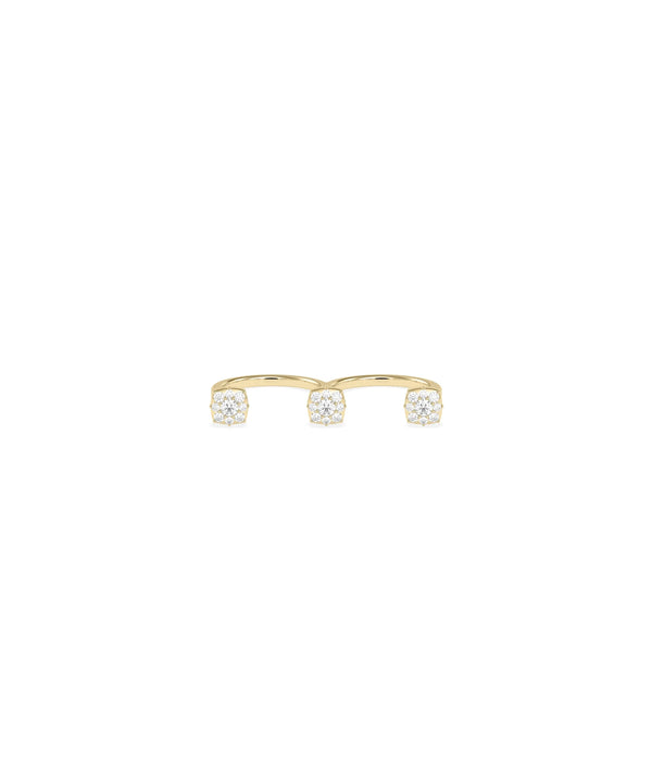 Trilogy 2 Finger Ring spanning two fingers with diamond trilogy design