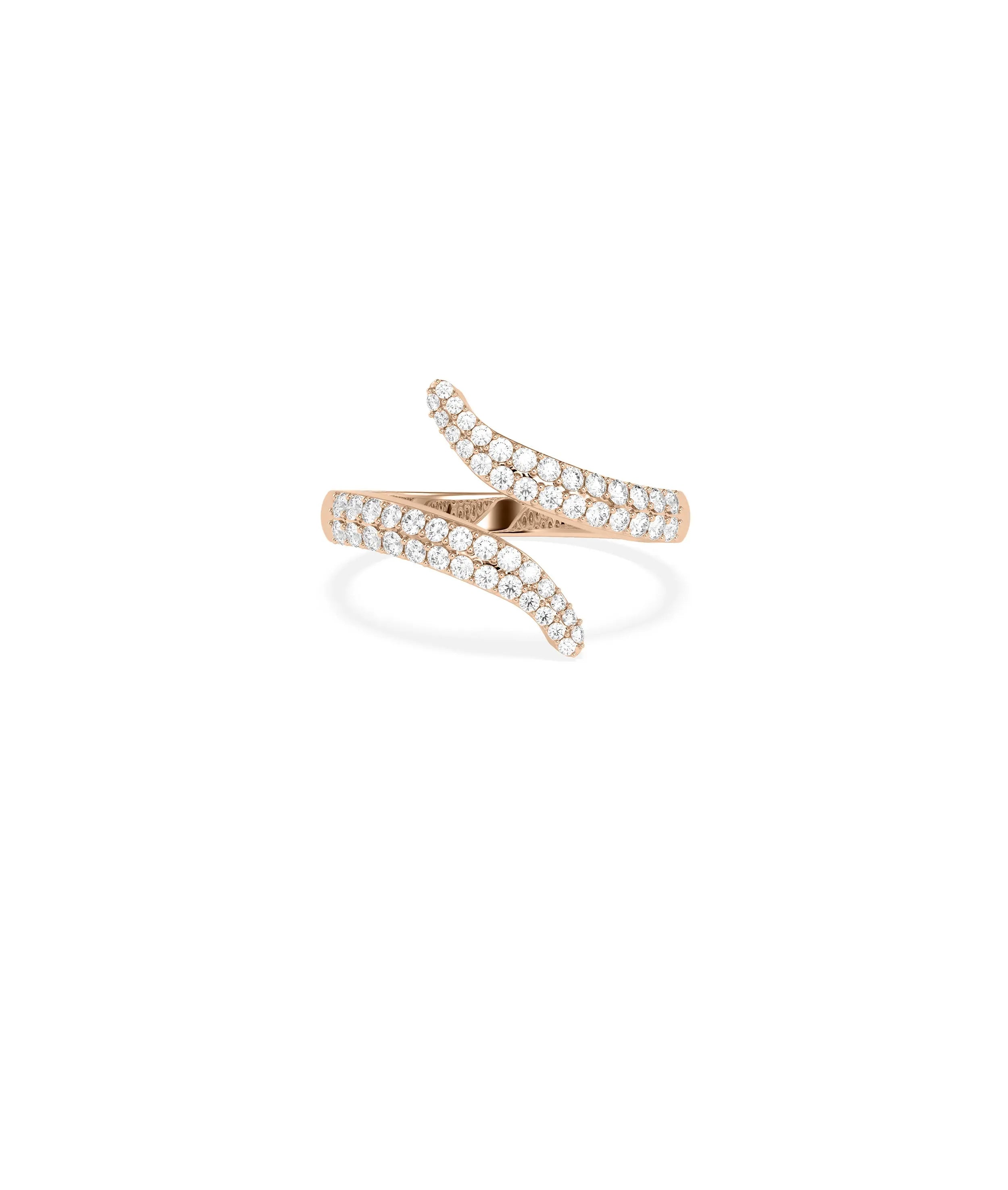 Bypass Pave Ring on hand displaying elegant crossing silhouette