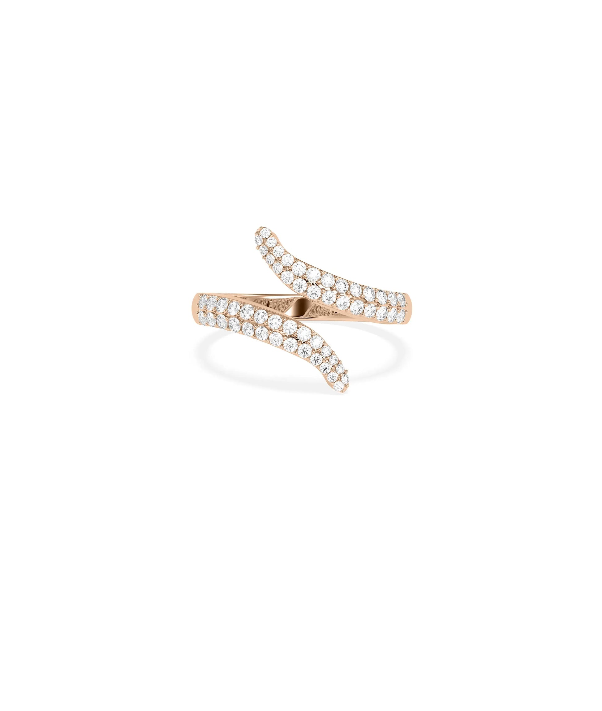 Bypass Pave Ring on hand displaying elegant crossing silhouette