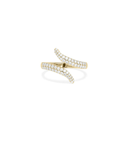 Bypass Pave Ring with diamond-covered crossover bands in open design