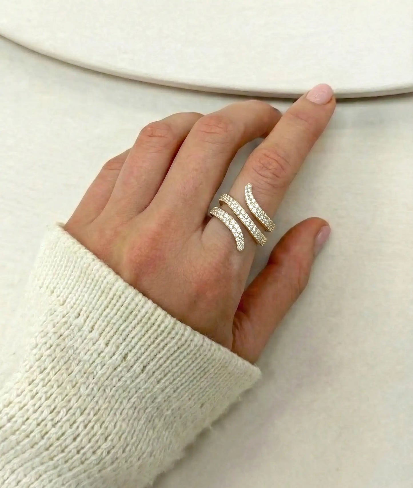 STERLING SILVER Coil Pave Lab Diamond Ring