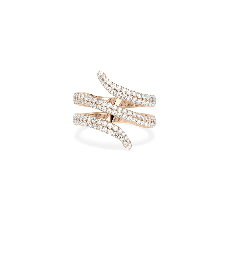 Coil Bypass Pave Ring on hand displaying dimensional spiral movement