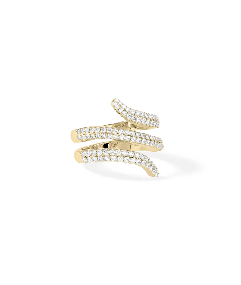 Side view of Coil Bypass Pave Ring highlighting bypass crossing elements