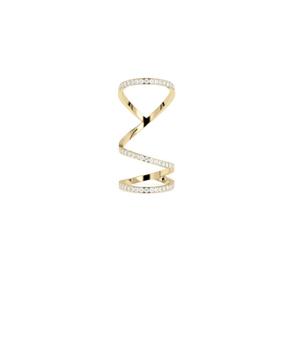 Folding Finger Ring with sculptural layered design and diamond accents