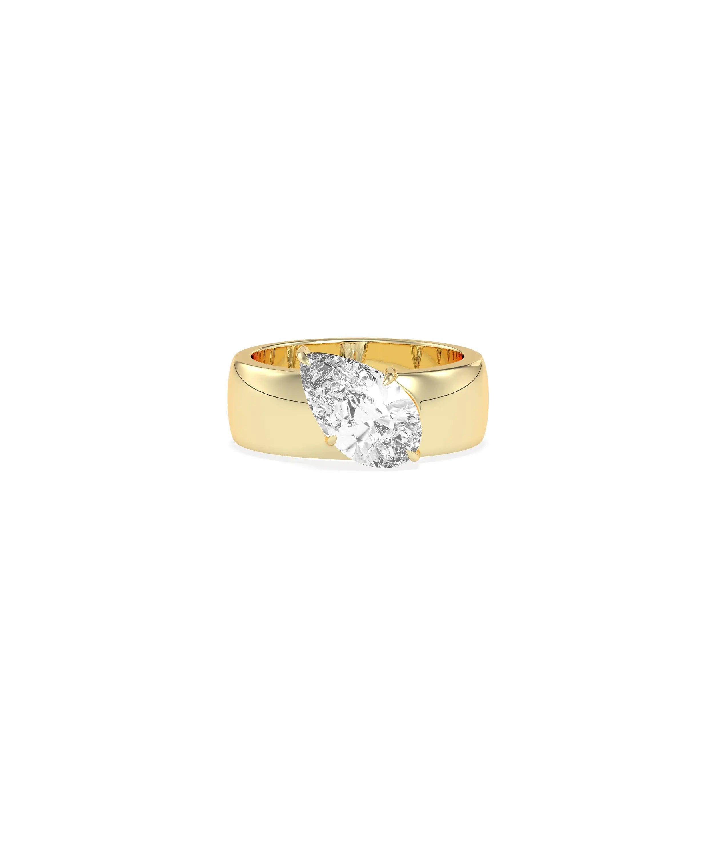 Solitaire Wide Band Ring with 2 carat diamond in bold contemporary design