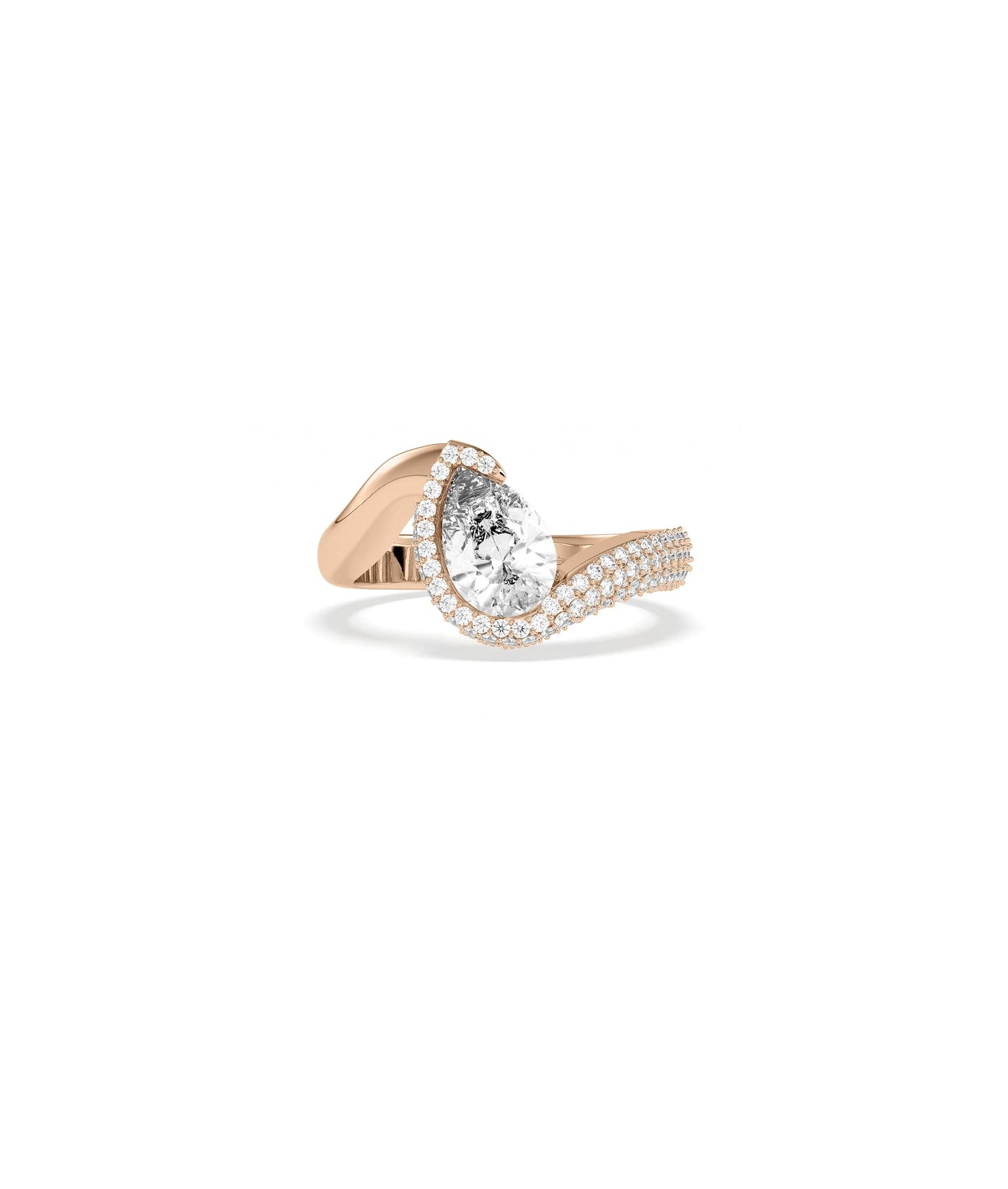 Solitaire and Pave Wave Ring on hand displaying undulating sparkle