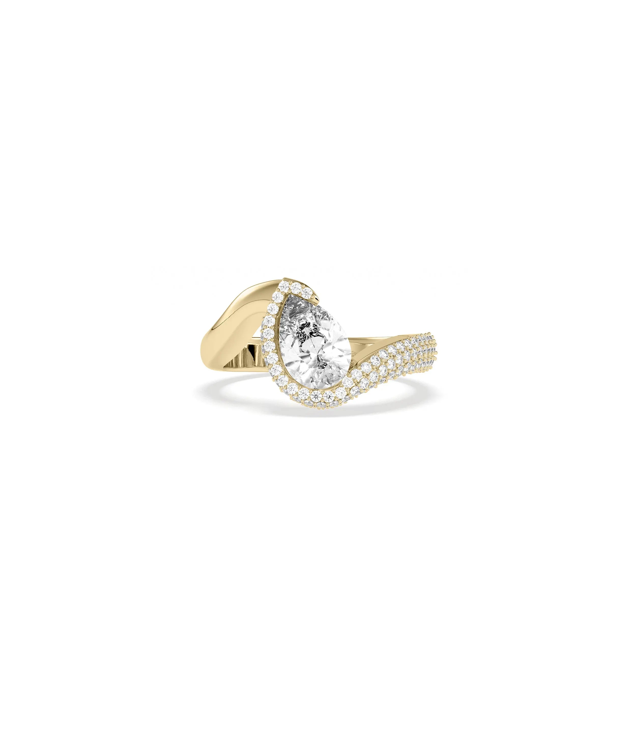 Solitaire and Pave Wave Ring with 1.2 carat center and pavé accents