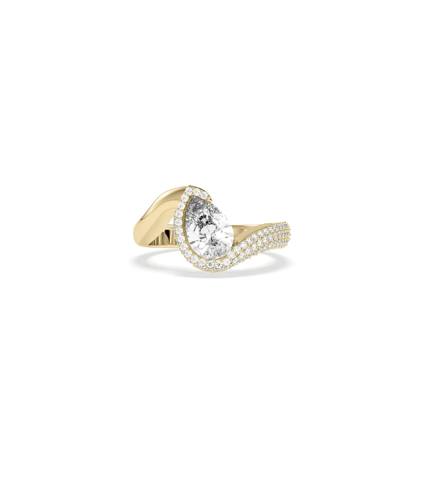Solitaire and Pave Wave Ring with 1.2 carat center and pavé accents