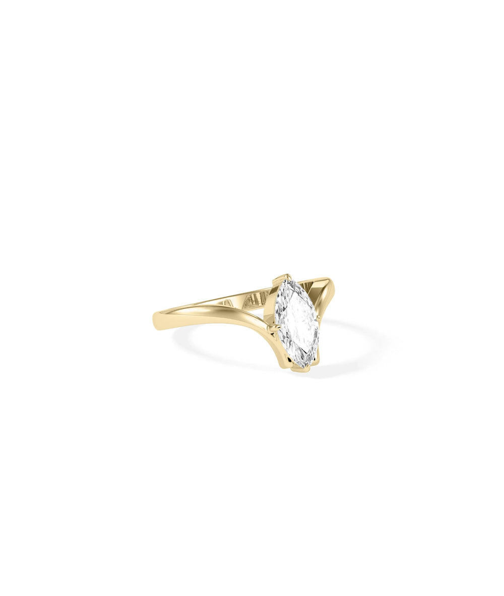 Side profile of Solitaire Chevron Ring highlighting architectural structure