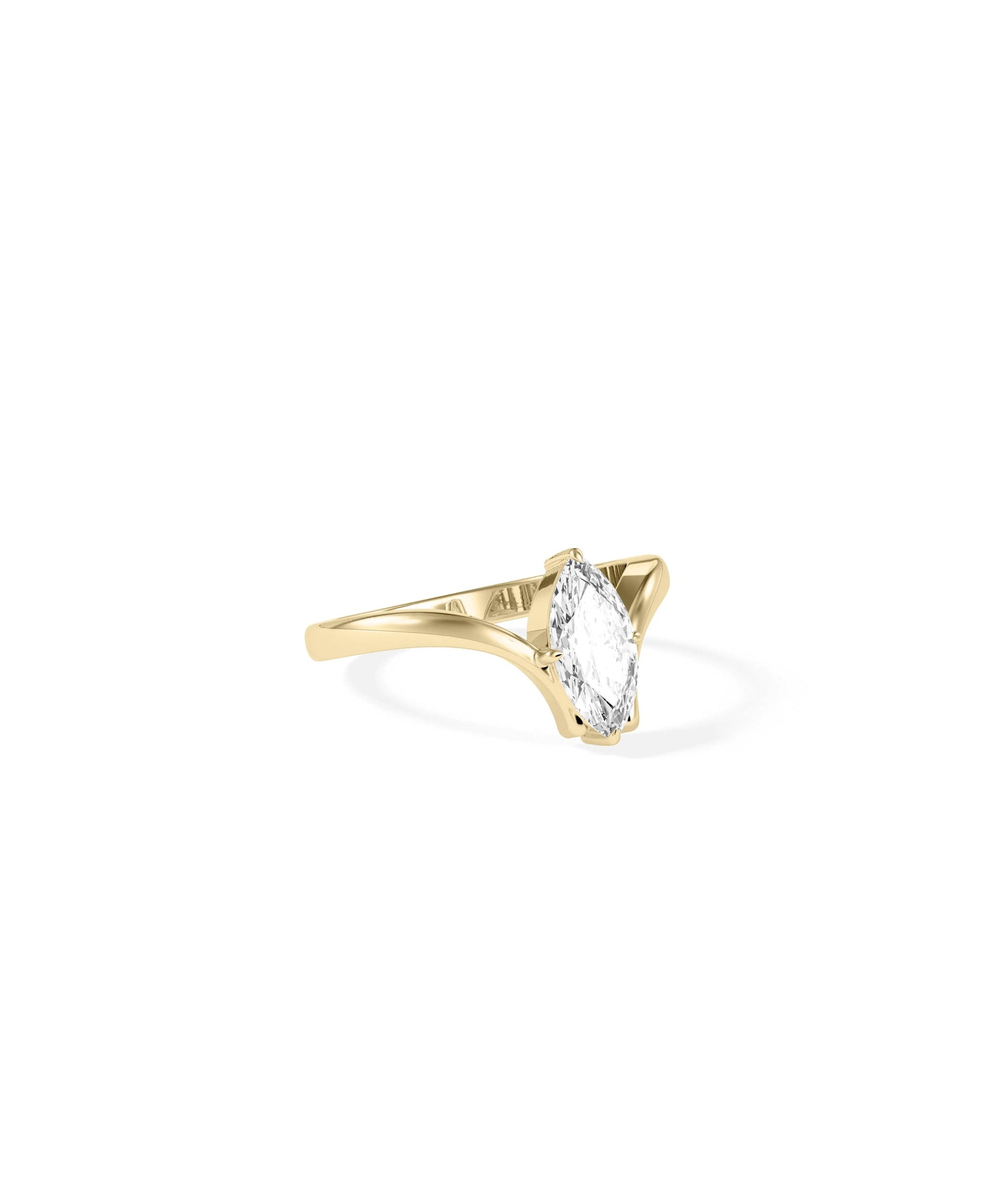 Side profile of Solitaire Chevron Ring highlighting architectural structure