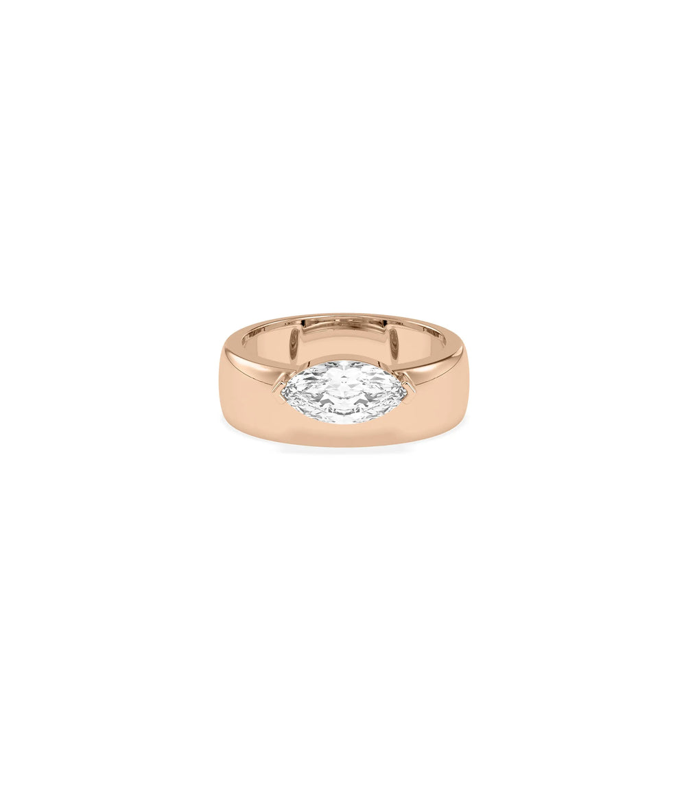 Side profile of Solitaire Wide Band Ring highlighting diamond elevation