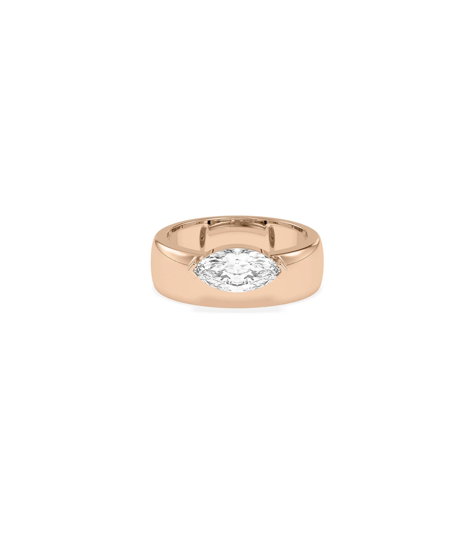 Side profile of Solitaire Wide Band Ring highlighting diamond elevation