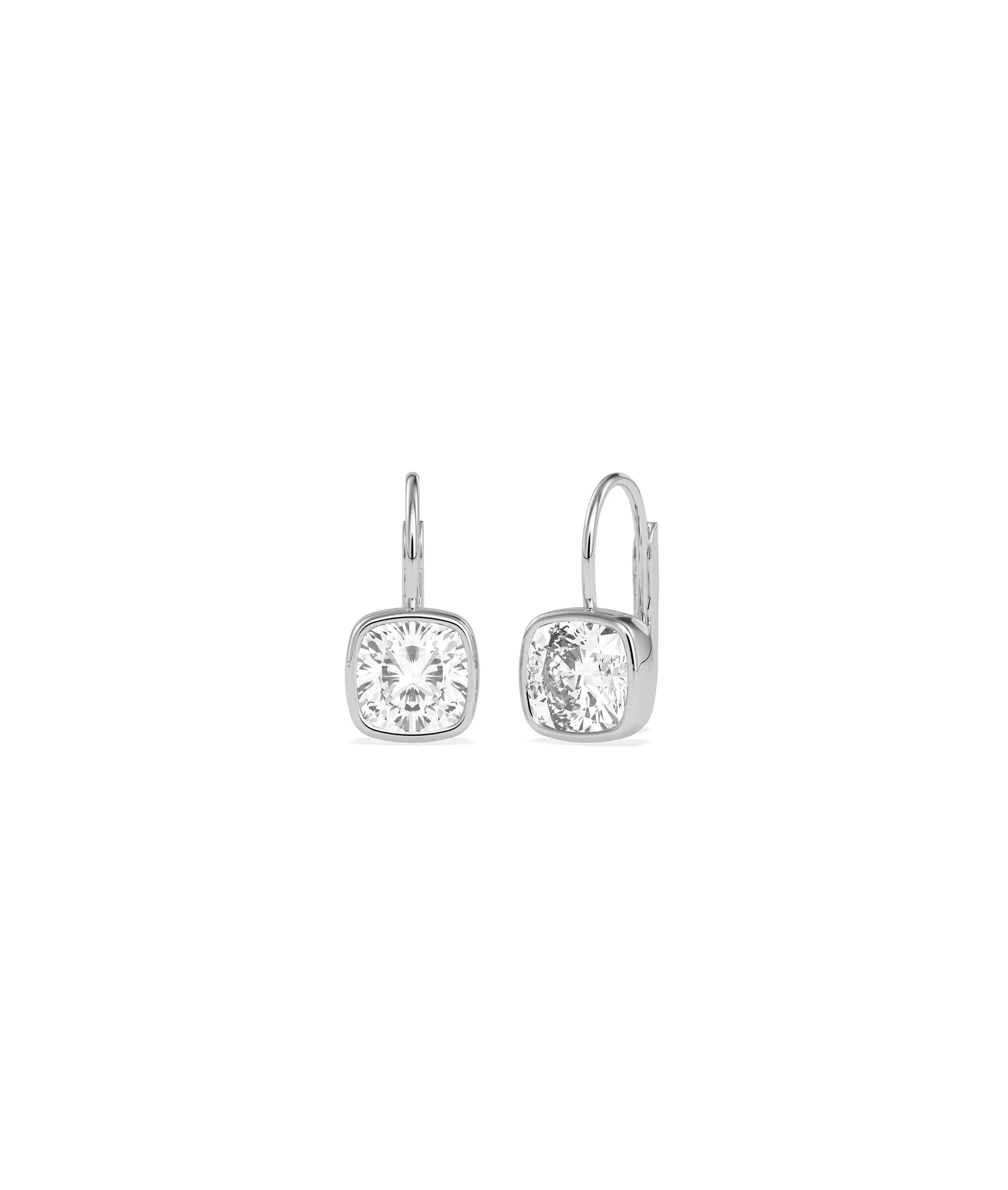 Close-up of Solitaire Bezel French Wire Earrings showing bezel setting detail