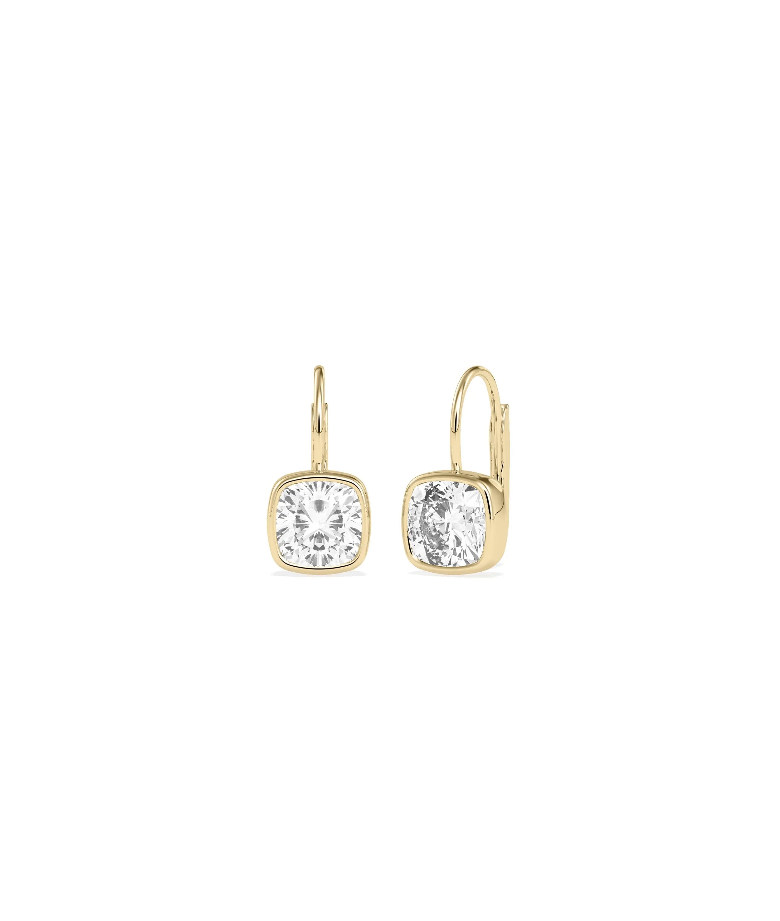 Solitaire Bezel French Wire Earrings with 2 carat diamonds in drop design