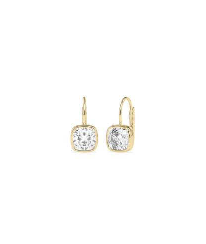 Solitaire Bezel French Wire Earrings with 2 carat diamonds in drop design