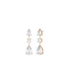 Solitaire 3 Stone Dangle Earrings worn displaying elegant drop length
