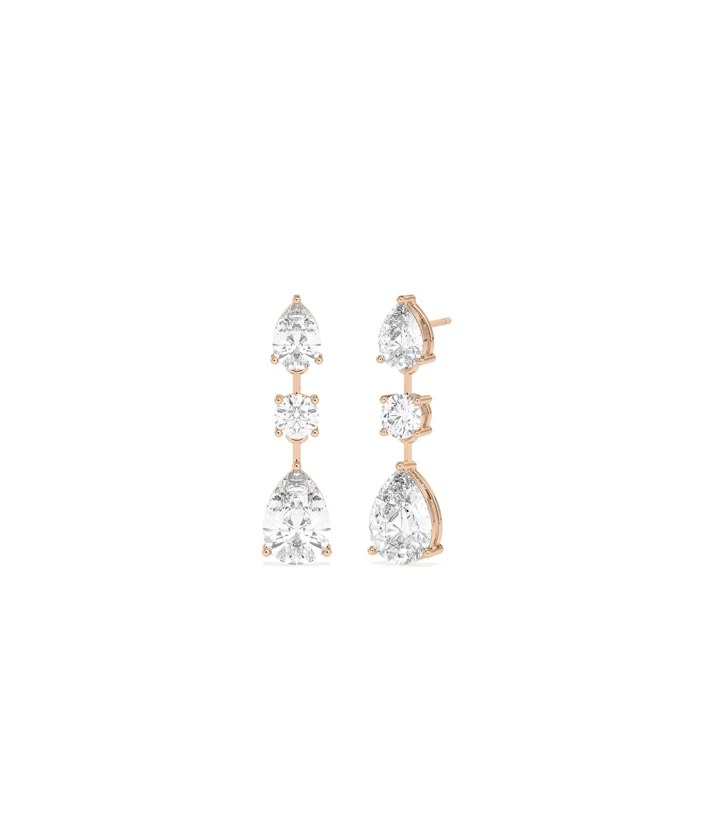 Solitaire 3 Stone Dangle Earrings worn displaying elegant drop length