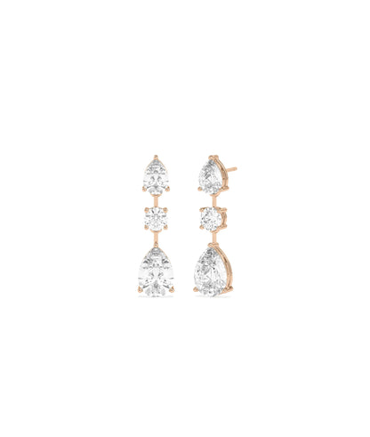 Solitaire 3 Stone Dangle Earrings worn displaying elegant drop length