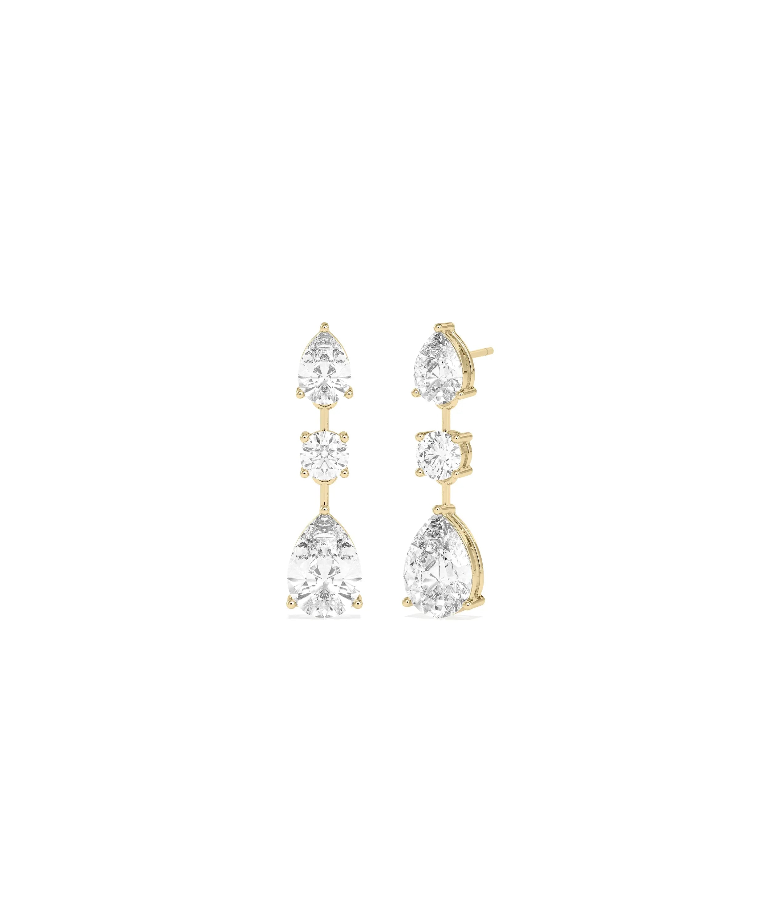 Solitaire 3 Stone Dangle Earrings with 5 carat cascading diamond design