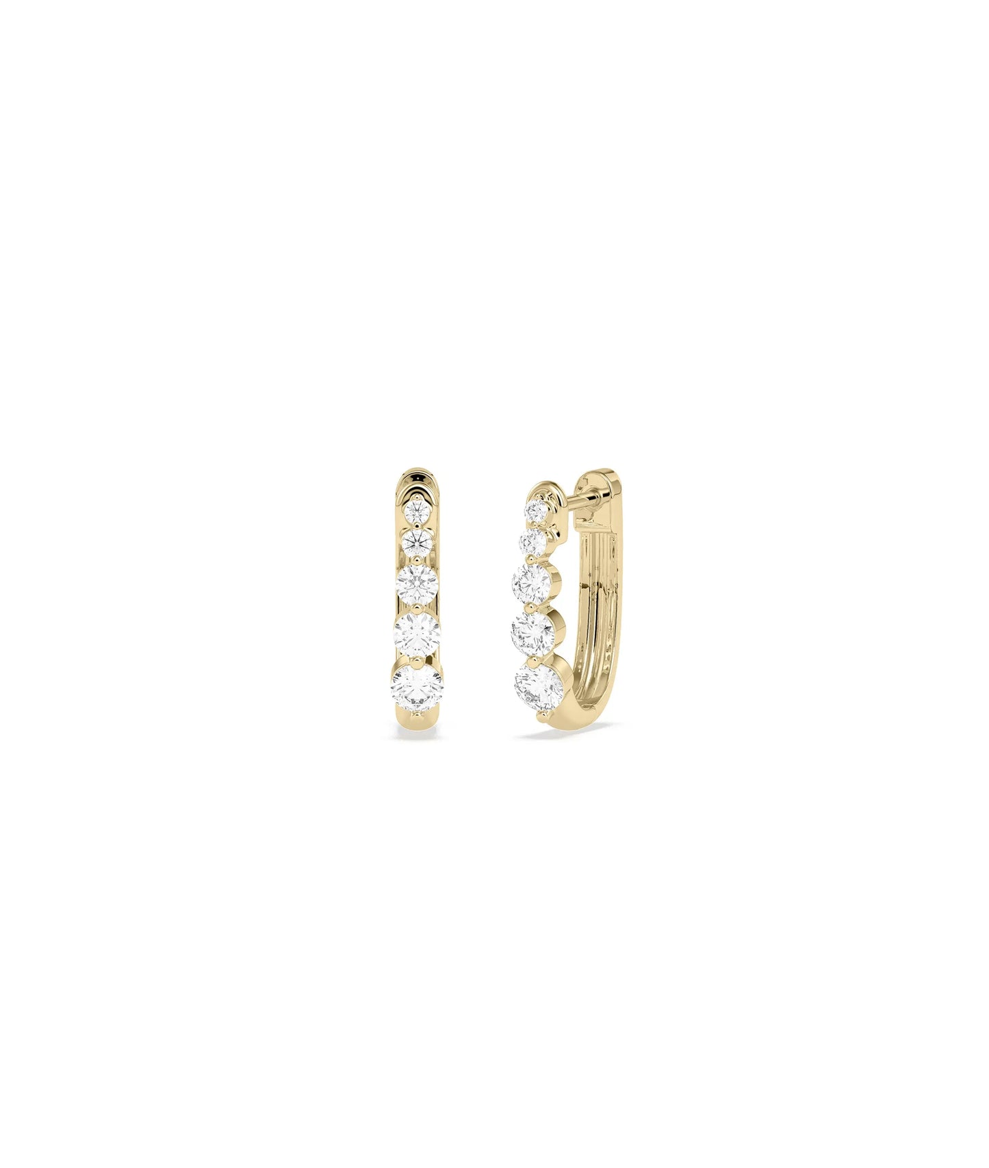 Graduating Hoop Earrings with tapered diamond sizes in elegant curve