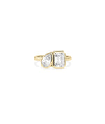 Close-up of Solitaire Bezel Set Toi-Et-Moi Ring showing dual bezel settings