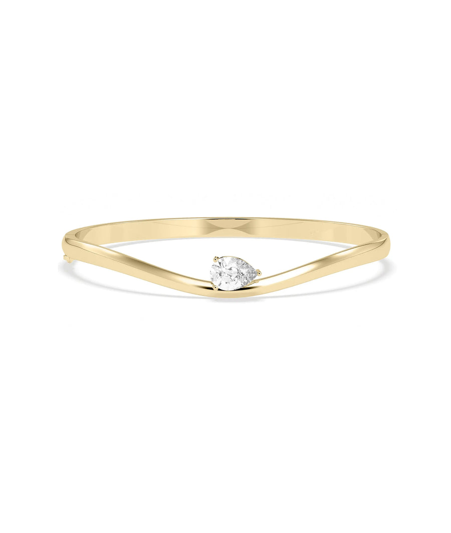 Solitaire Wave Bangle with 2 carat diamonds in flowing wavy bracelet design