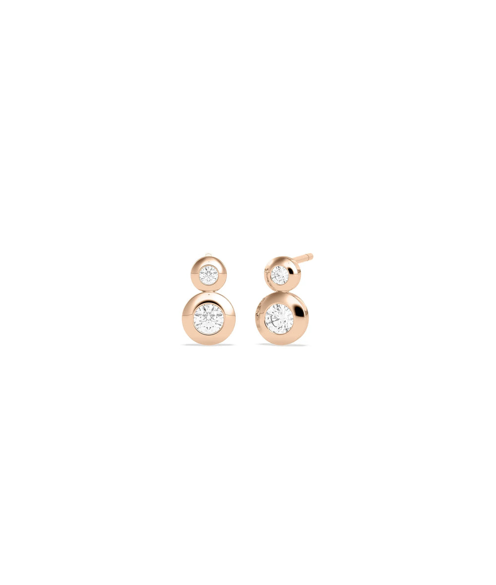 2 Stone Bezel Set Stud Earrings worn on ear displaying low profile design