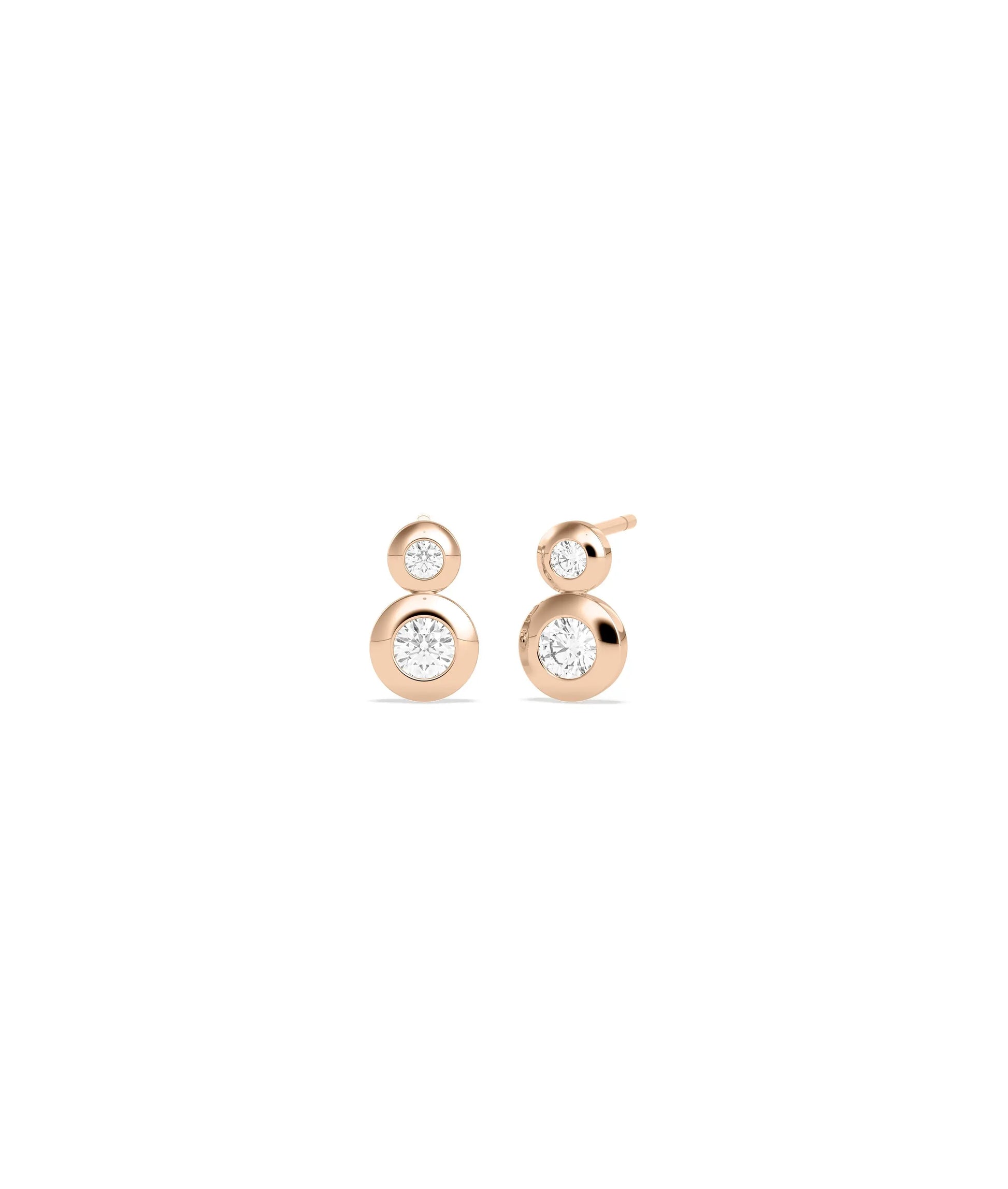 2 Stone Bezel Set Stud Earrings worn on ear displaying low profile design