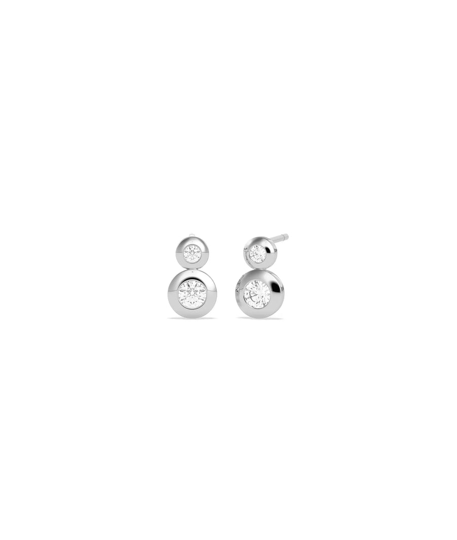 Close-up of 2 Stone Bezel Set Stud Earrings showing sleek bezel frame detail