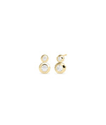 2 Stone Bezel Set Stud Earrings with dual diamonds in modern gold setting