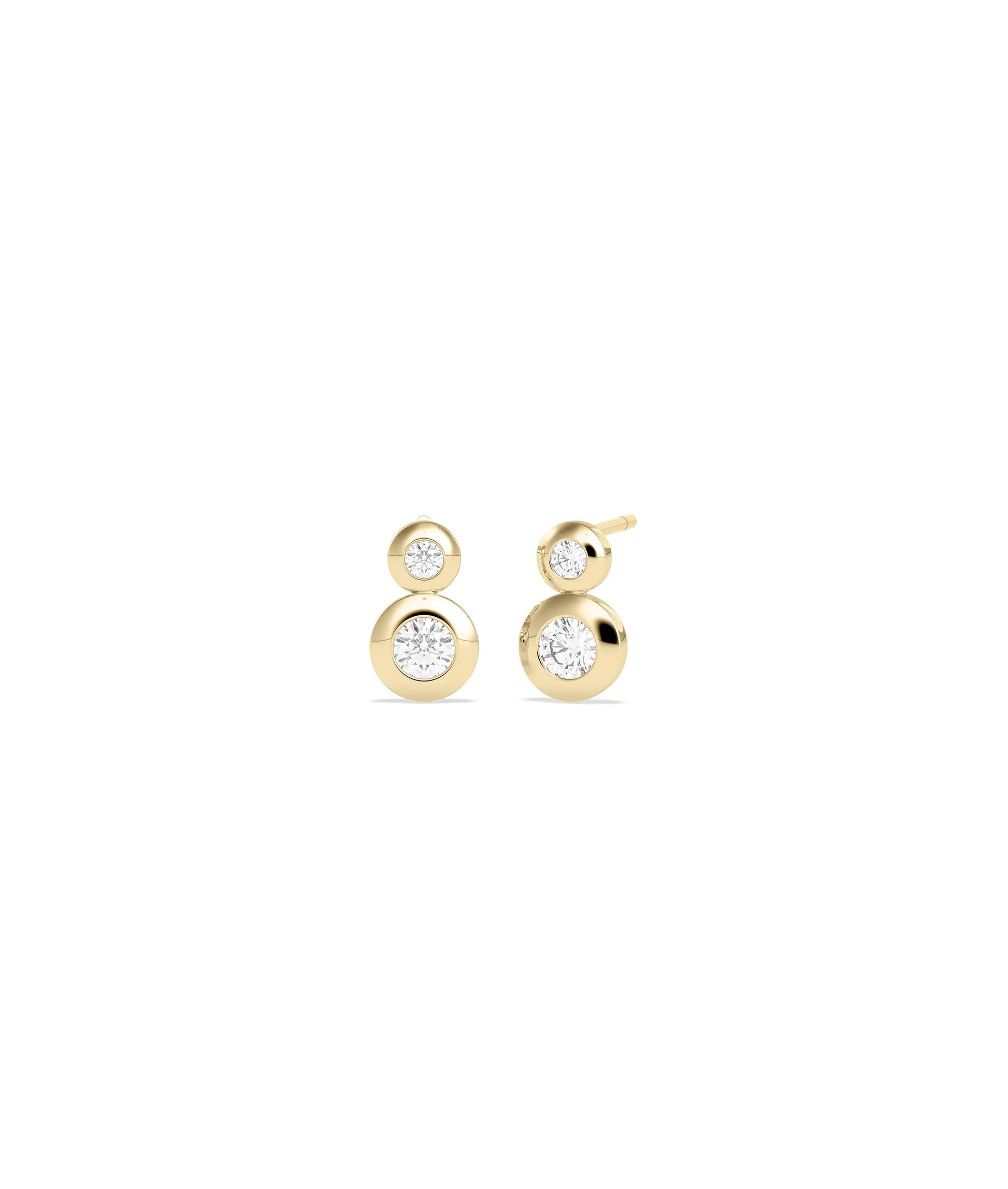  2 Stone Bezel Set Stud Earrings with dual diamonds in modern gold setting