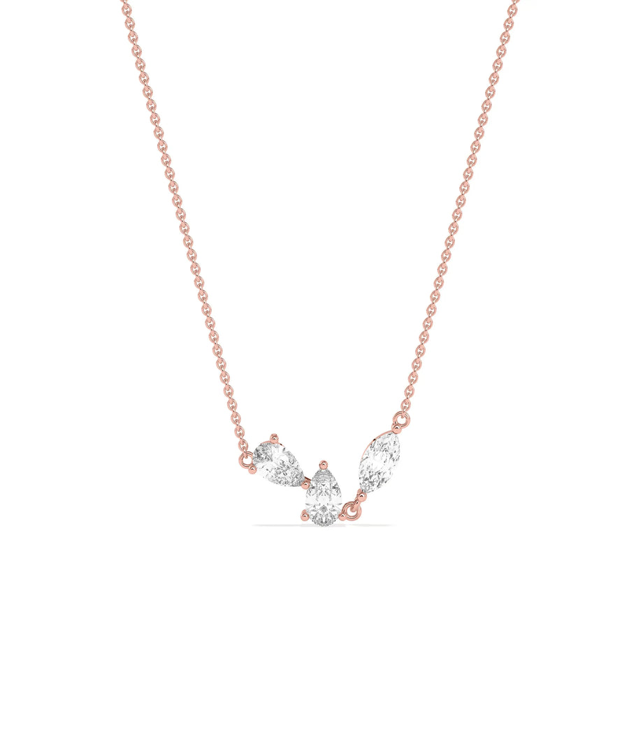 3 Stone Solitaire Necklace worn displaying elegant collarbone placement