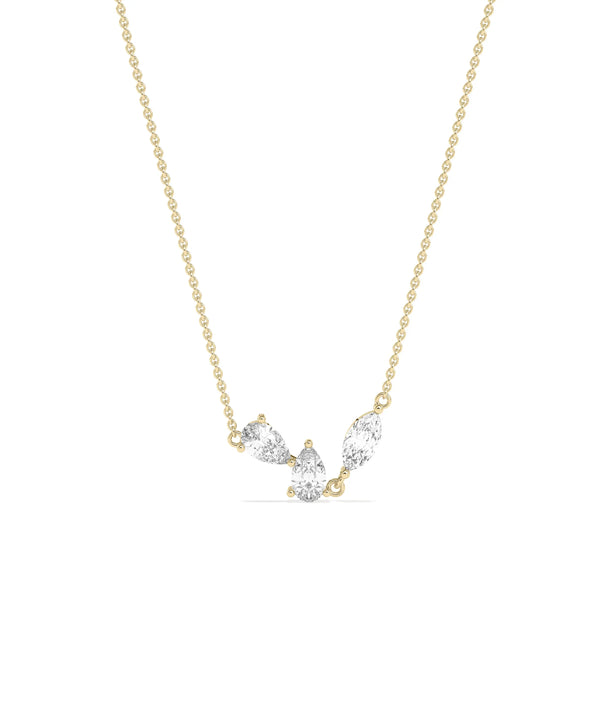 3 Stone Solitaire Necklace with trilogy diamond arrangement on gold chain