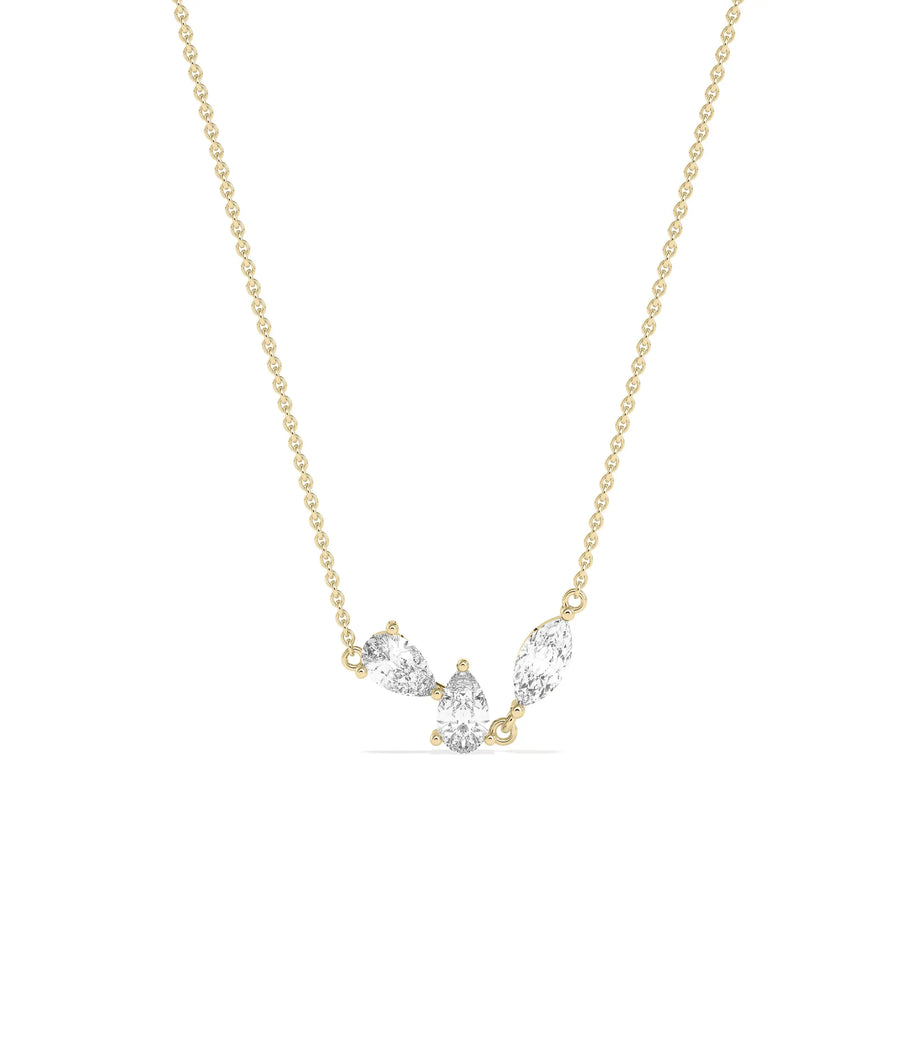 3 Stone Solitaire Necklace with trilogy diamond arrangement on gold chain