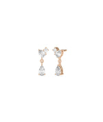 3 Stone Dangle Earrings worn on ear displaying elegant drop length