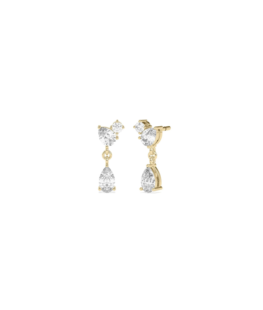 3 Stone Dangle Earrings with cascading diamonds in vertical drop design