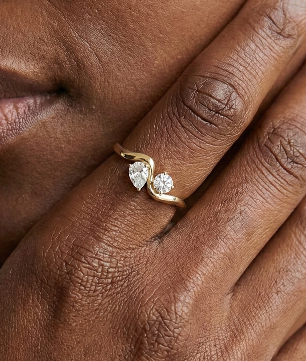 Wave Diamond Two Stone Ring