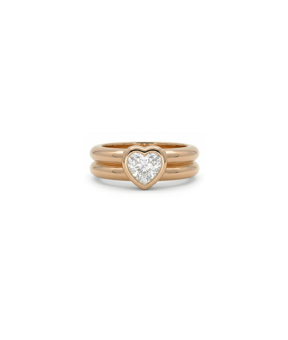Solitaire Bezel Double Band Ring