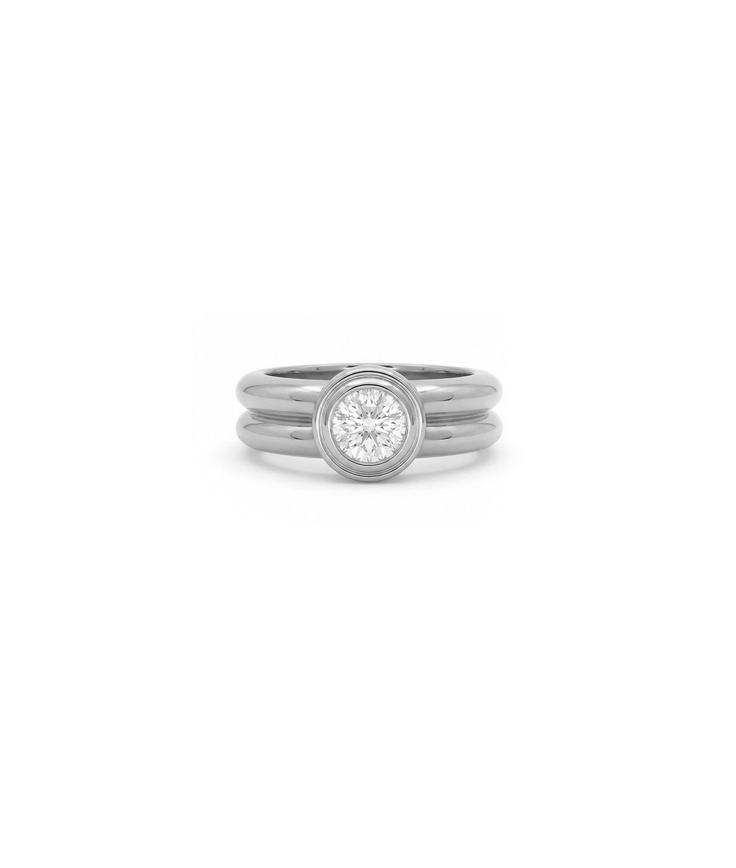Solitaire Bezel Double Band Ring