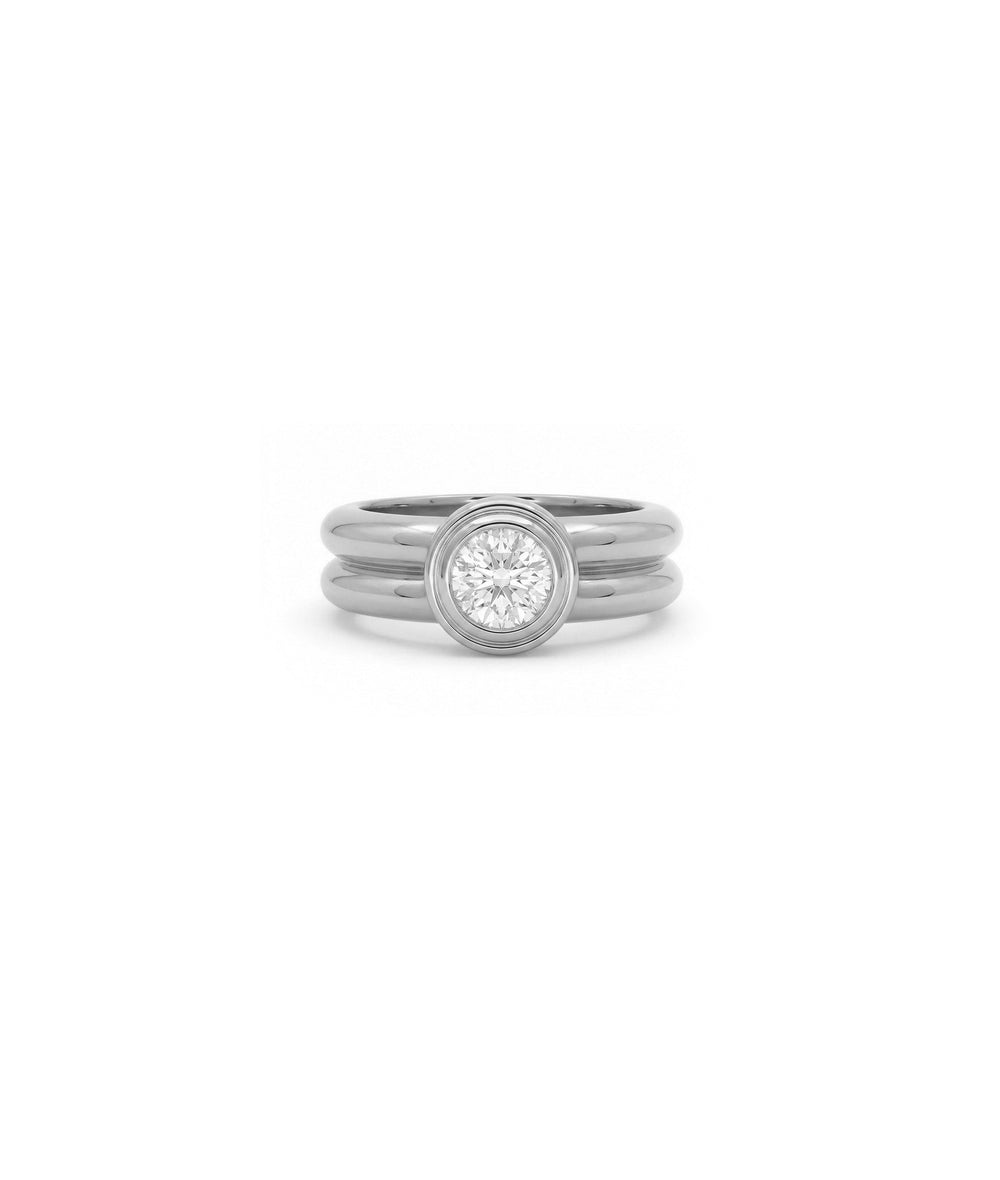 Solitaire Bezel Double Band Ring