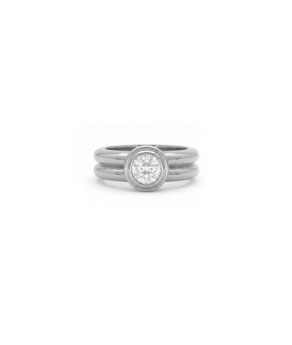 Solitaire Bezel Double Band Ring
