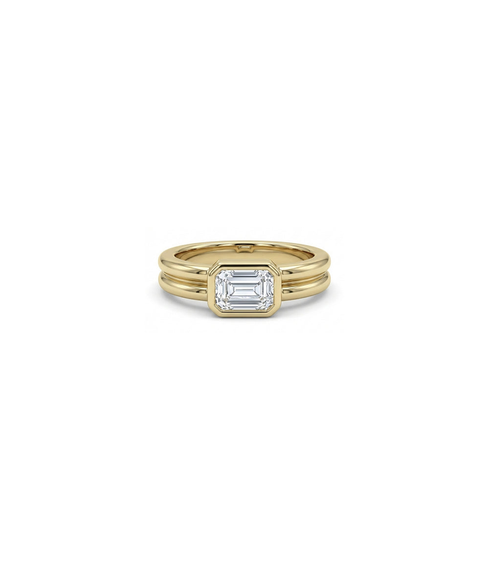 Solitaire Bezel Double Band Ring