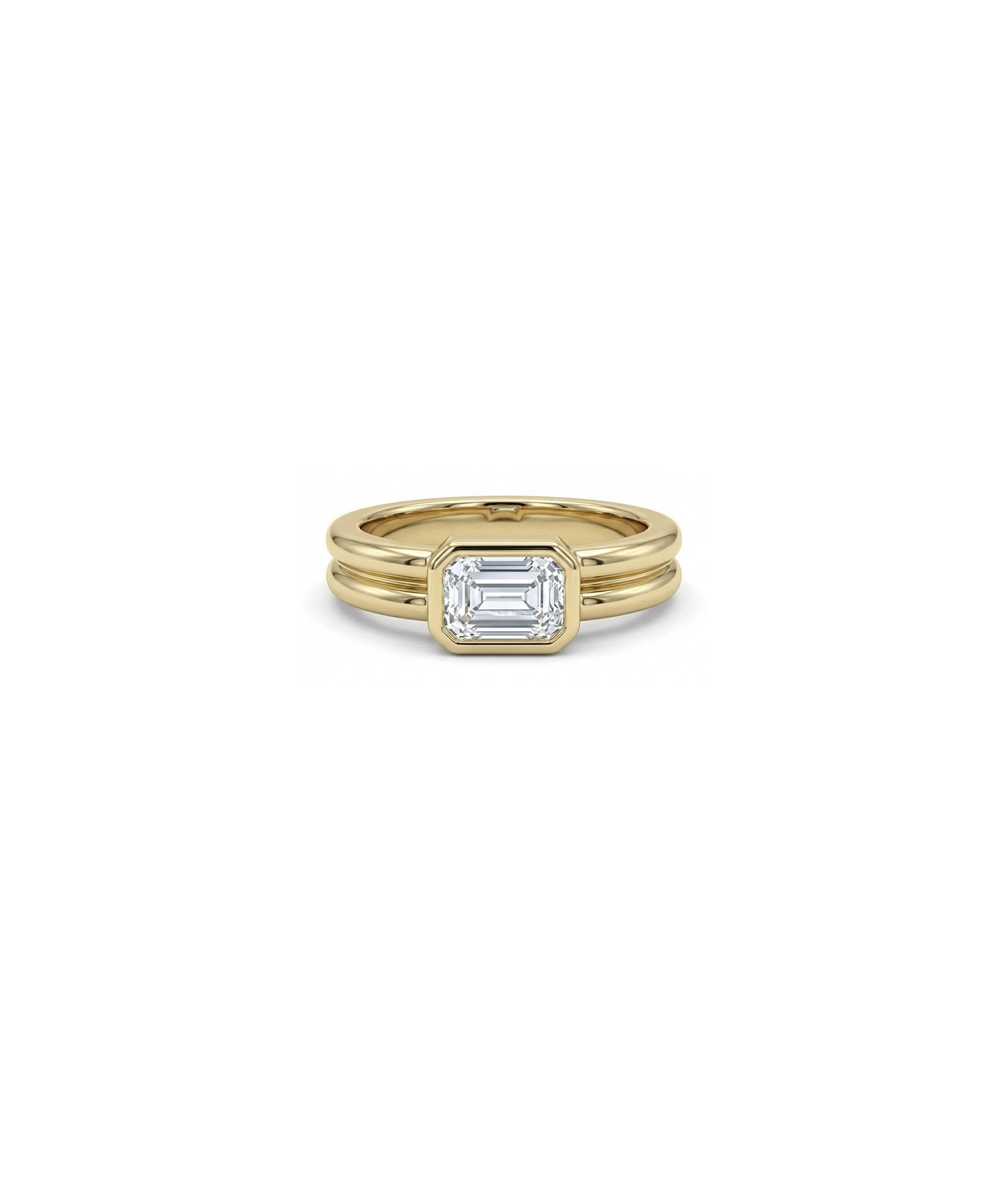Solitaire Bezel Double Band Ring