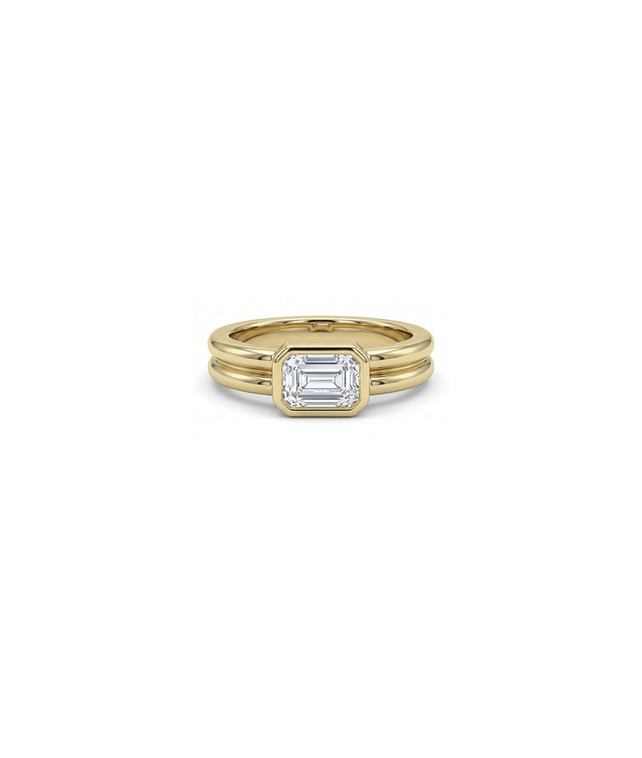 Solitaire Bezel Double Band Ring