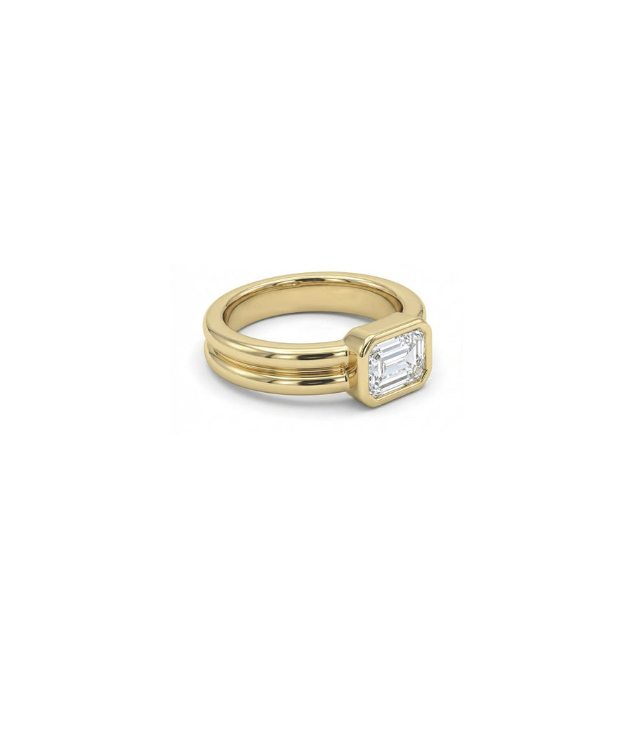 Solitaire Bezel Double Band Ring