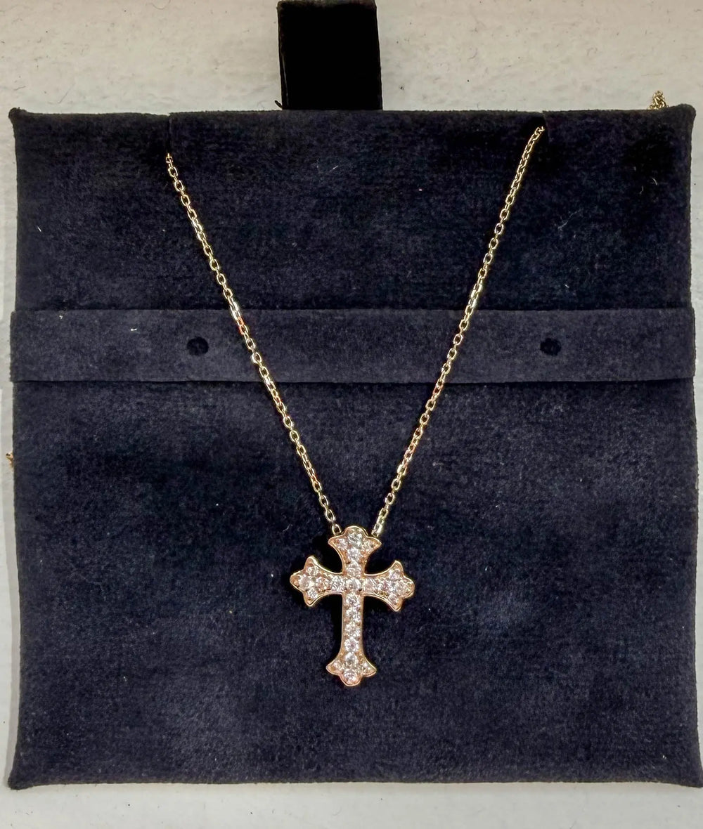 Close-up showing 17.50mm cross with 0.25 Cttw pavé diamonds