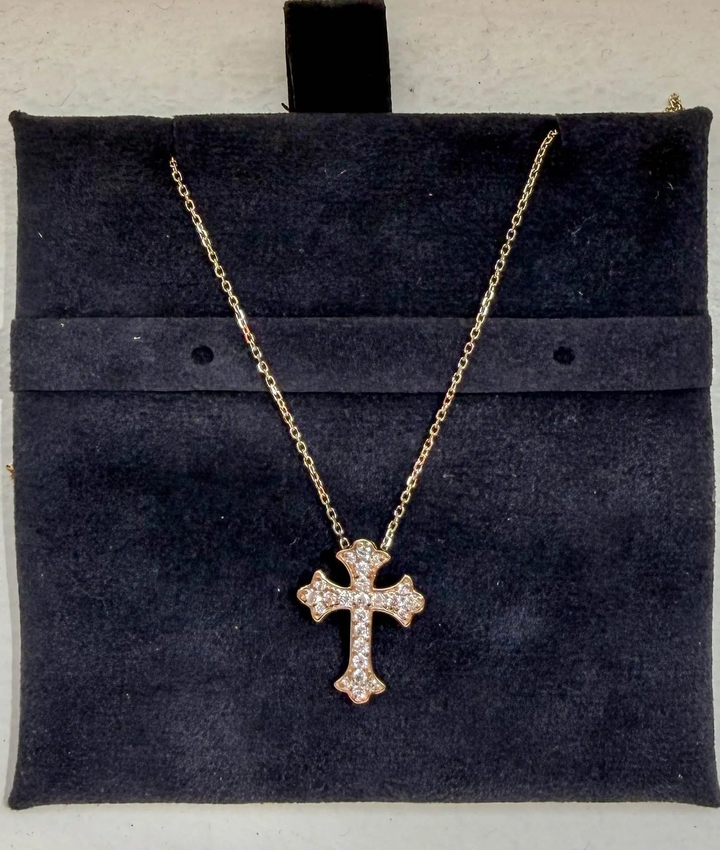 Close-up showing 17.50mm cross with 0.25 Cttw pavé diamonds