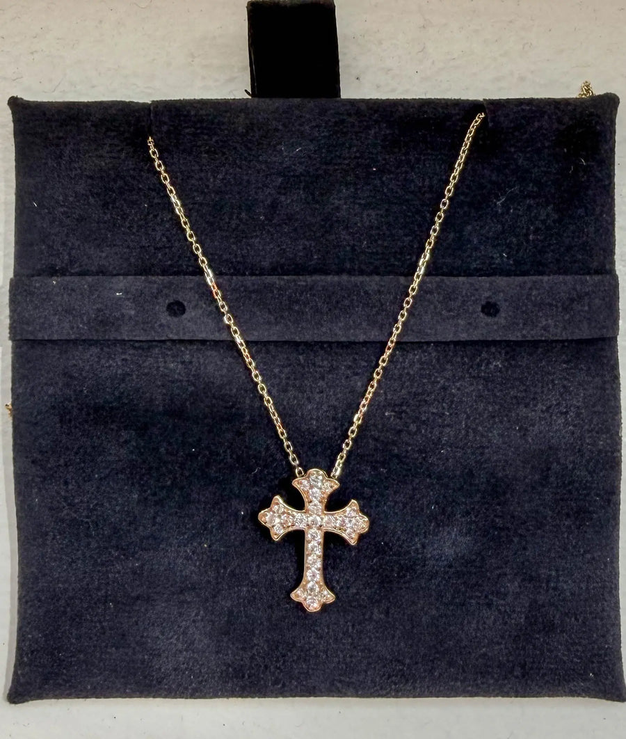 Close-up showing 17.50mm cross with 0.25 Cttw pav diamonds