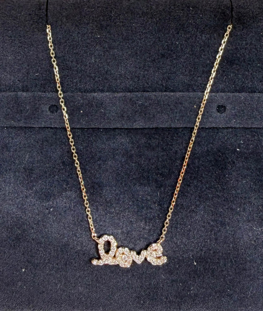 Diamond Pave Love worn necklace display