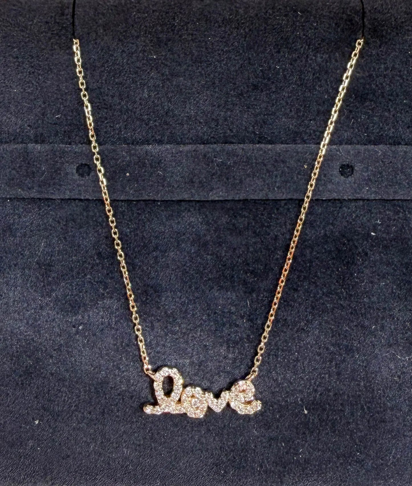 Diamond Pave Love worn necklace display